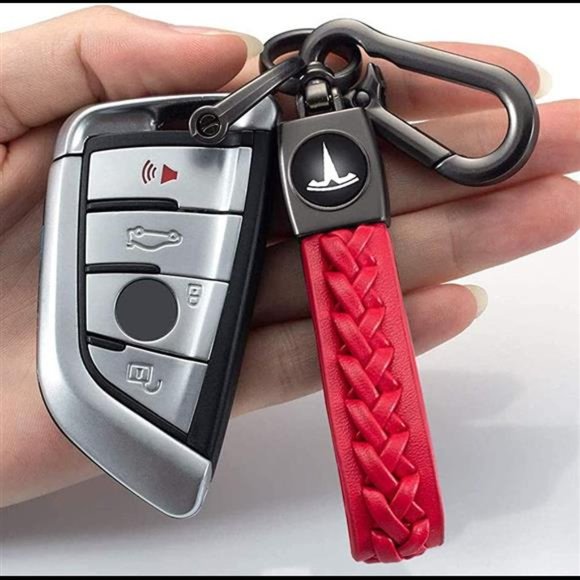 Leather Braided Weave Key Lanyard Key Ring Car Accessories Tesla Logo - Picture 4 of 5